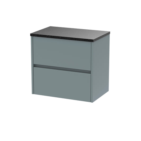 Nuie Havana 600mm Coastal Grey Wall Hung 2 Drawer Unit With Laminate Worktop