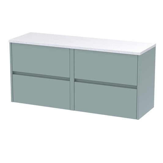 Nuie Havana 1200mm Coastal Grey Wall Hung 4-Drawer Unit With Laminate Worktop