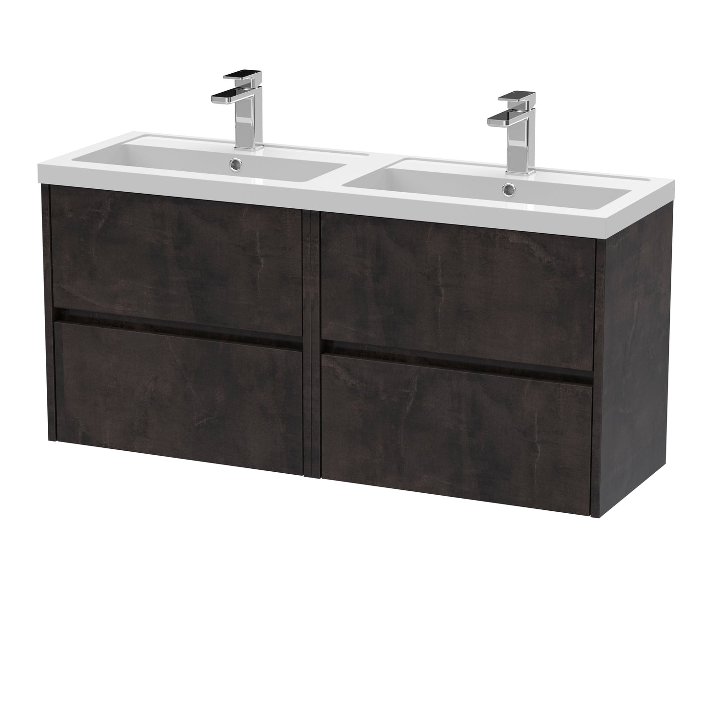 Havana 1200mm Wall Hung 4 Drawer Vanity Unit with Twin Polymarble Basin by Nuie