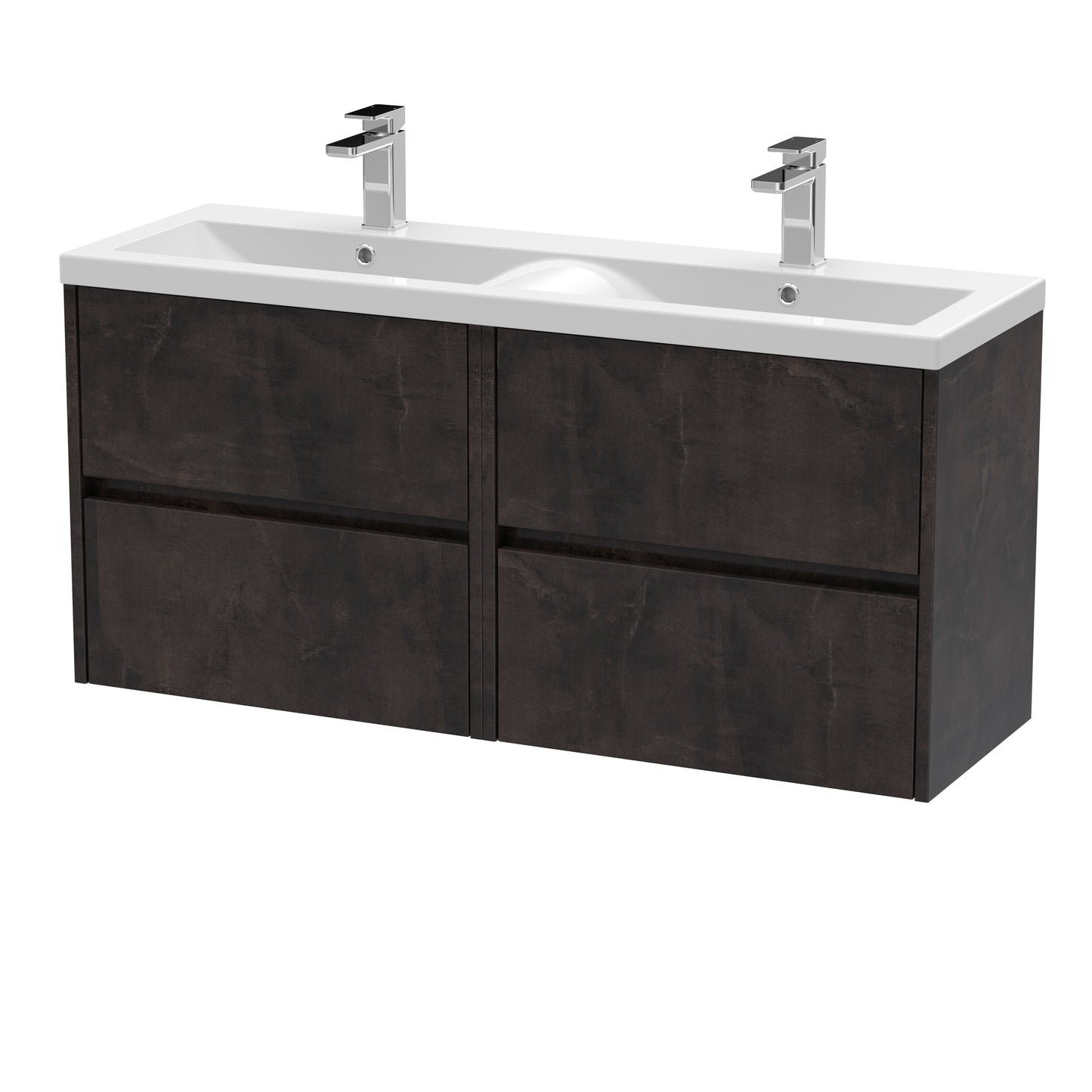 Havana 1200mm Wall Hung 4 Drawer Vanity Unit with Twin Ceramic Basin by Nuie