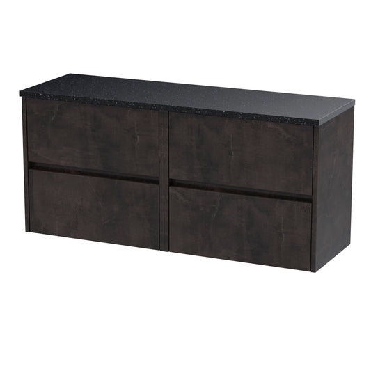 Nuie Havana 1200mm Metallic Slate Wall Hung 4-Drawer Unit With Laminate Worktop