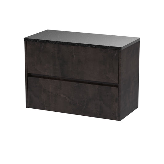 Nuie Havana 800mm 2 Drawer Metallic Slate Wall Hung Unit With Laminate Worktop