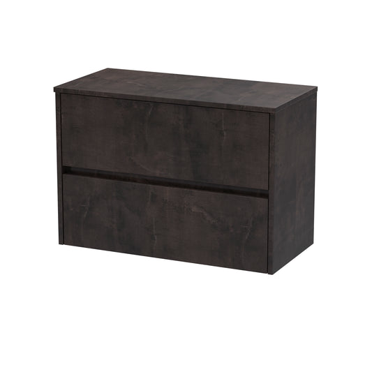 Nuie Havana 805mm Metallic Slate Handleless Wall Hung 2 Drawer Unit With Colour Match Worktop