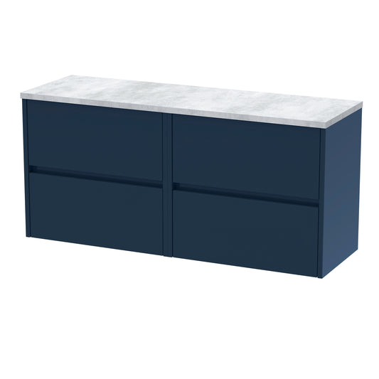 Nuie Havana 1200mm Midnight Blue Wall Hung 4-Drawer Unit With Laminate Worktop