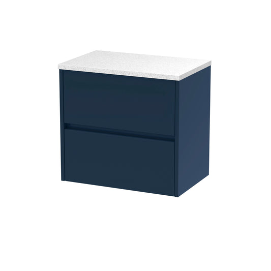 Nuie Havana 600mm Midnight Blue Wall Hung 2-Drawer Unit With Laminate Worktop