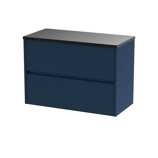 Nuie Havana 800mm Midnight Blue Wall Hung 2-Drawer Unit With Laminate Worktop