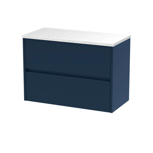 Havana Midnight Blue 800mm Wall Hung 2-Drawer Unit with Laminate Worktop by Nuie