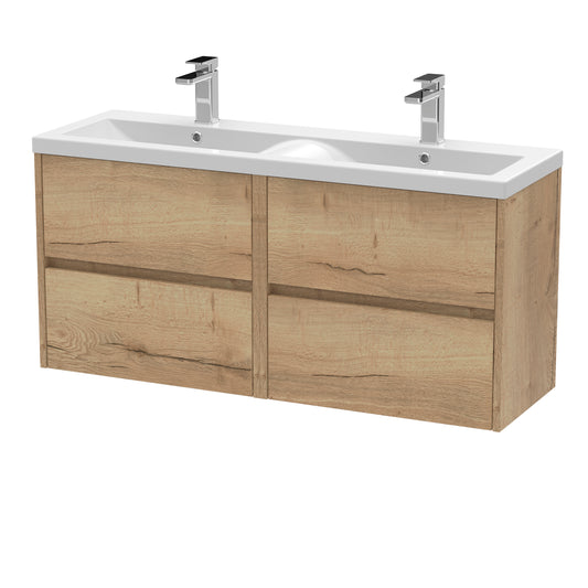 Havana 1200mm Wall Hung 4 Drawer Unit with Double Ceramic Basin by Nuie