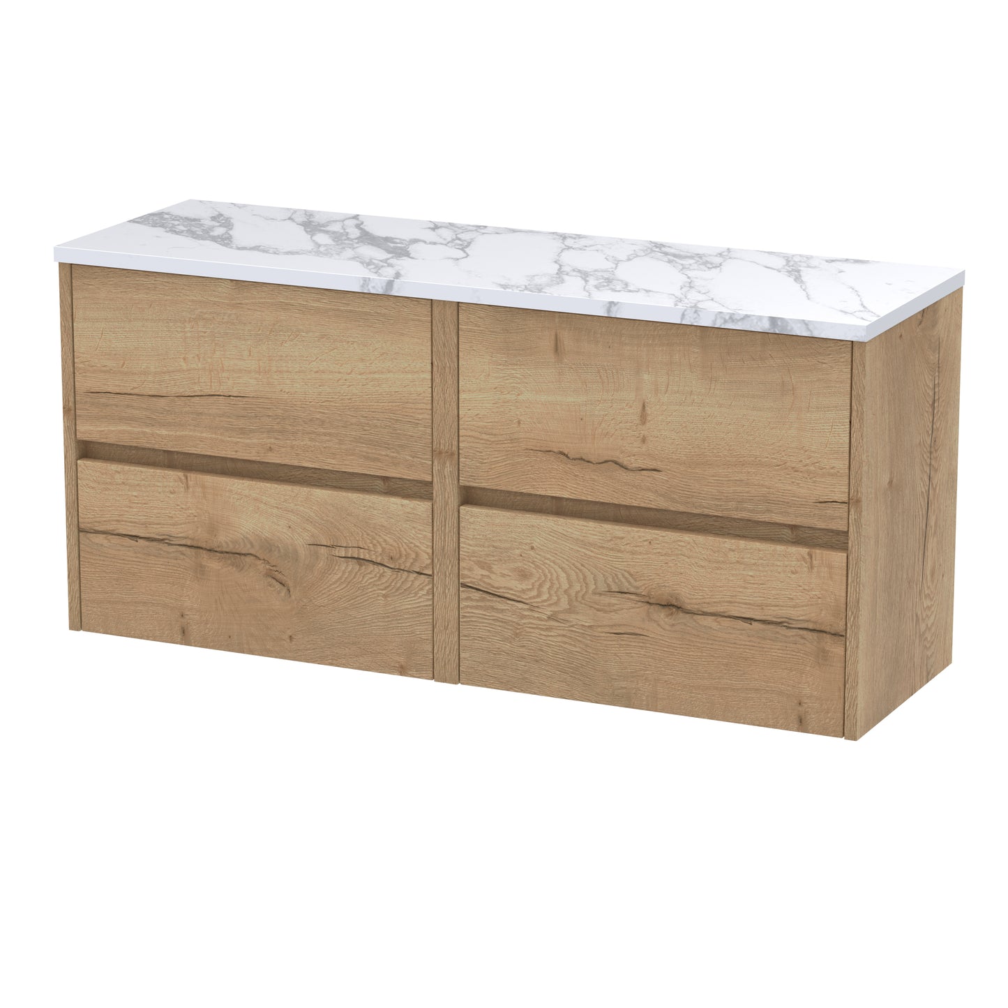 Nuie Havana 1200mm Autumn Oak Wall Hung 4-Drawer Unit With Laminate Worktop