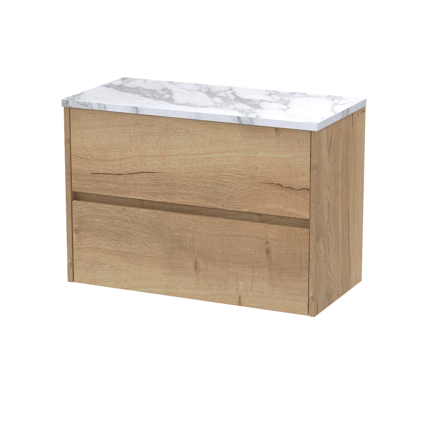 Nuie Havana 800mm Autumn Oak Wall Hung 2-Drawer Vanity Unit With Laminate Worktop