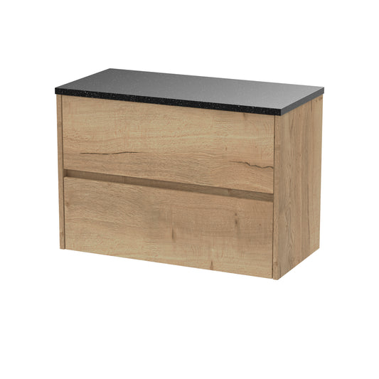 Nuie Havana 800mm Autumn Oak Wall Hung 2 Drawer Unit & Laminate Worktop