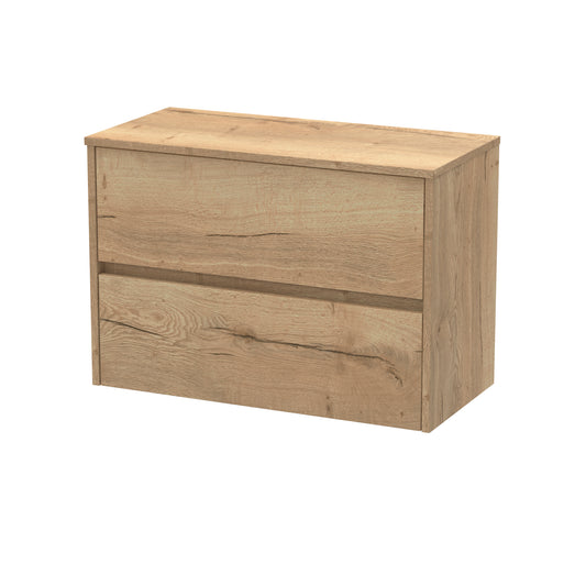 Nuie Havana 800mm Autumn Oak Wall Hung 2 Drawer Unit With Worktop