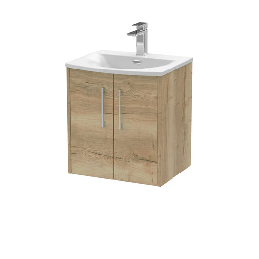 Hudson Reed Juno 500mm Autumn Oak Wall Hung 2-Door Vanity Unit with 1 Tap Hole Basin