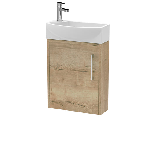 Hudson Reed Juno Compact 440mm Wall Hung Single Door Vanity Unit and Basin With Soft Close Door 1 Tap Hole Right Hand