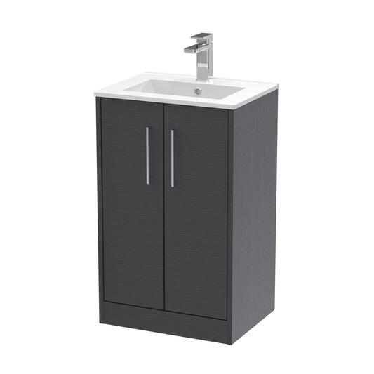 Hudson Reed Juno 500mm Floor Standing Graphite Grey Woodgrain Vanity & 1 Tap Hole Basin