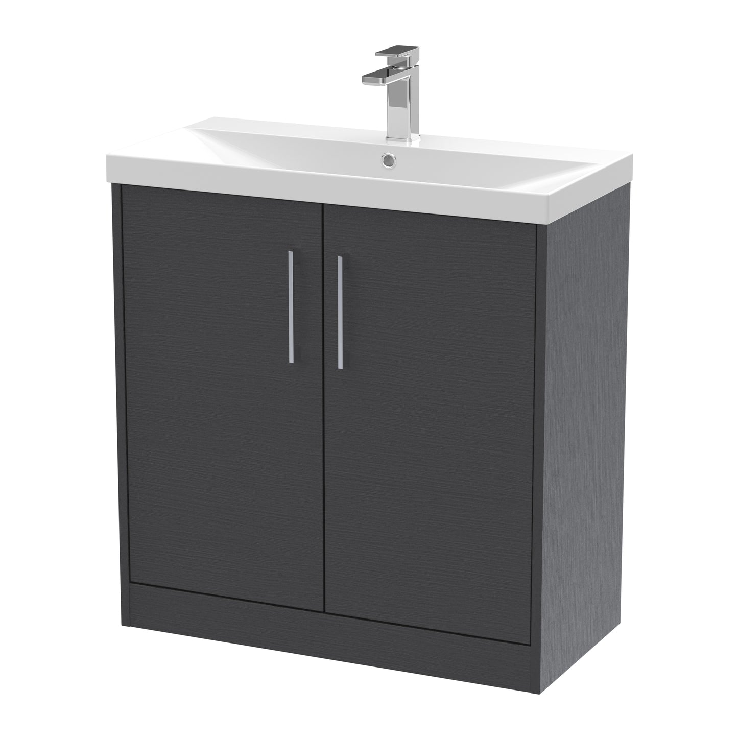 Hudson Reed Juno 800mm Graphite Grey Woodgrain Floor Standing 2-Door Vanity Unit with 1 Tap Hole Basin