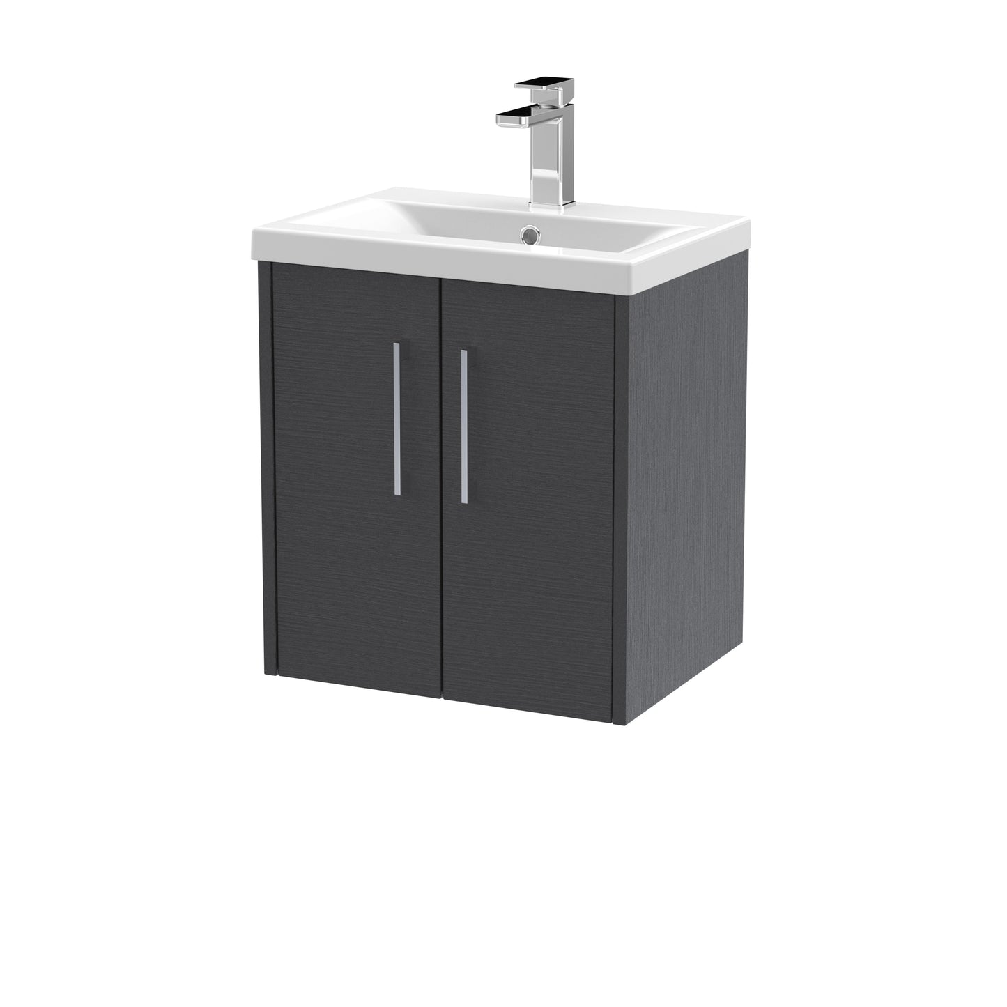 Hudson Reed Juno 500mm Wall Hung Graphite Grey 2-Door Vanity Unit with Mid-Edge 1 Tap Hole Basin