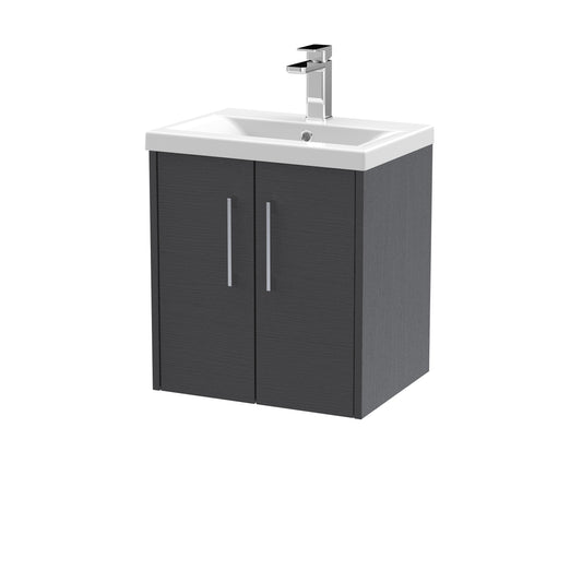 Hudson Reed Juno 500mm Wall Hung Graphite Grey 2-Door Vanity Unit with Mid-Edge 1 Tap Hole Basin