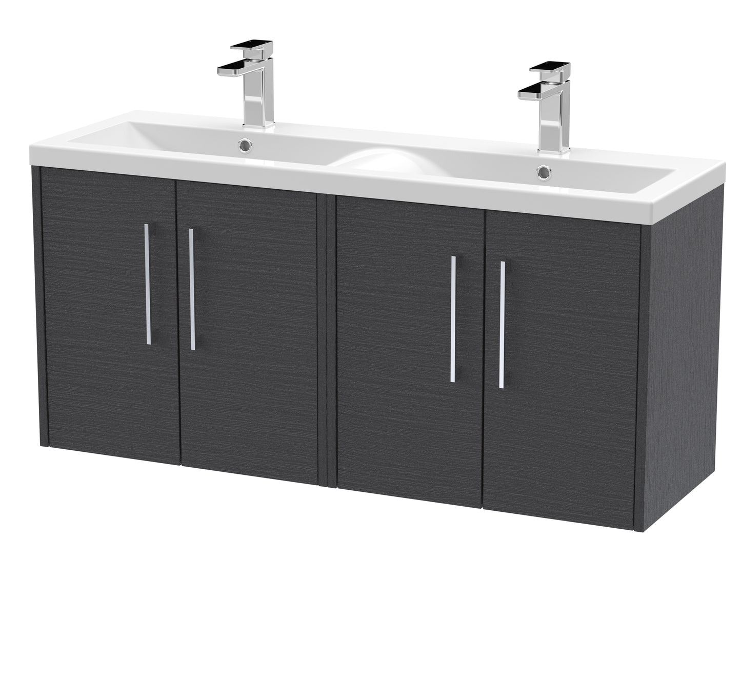 Hudson Reed Juno 1205mm Graphite Grey Wall Hung 4-Door Vanity Unit & Double Basin with Soft Close Doors