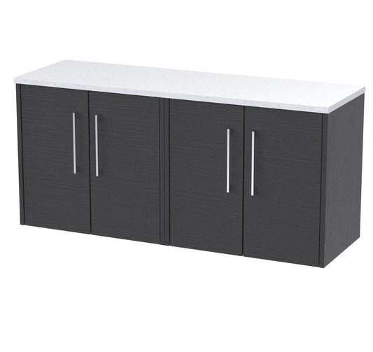 Hudson Reed Juno 1205mm Wall Hung Graphite Grey Woodgrain 2-Door Vanity Unit With Laminate Worktop