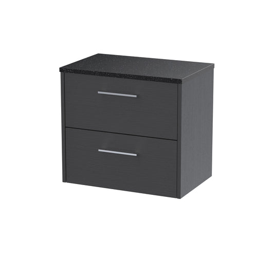 Hudson Reed Juno 600mm Graphite Grey Wall Hung 2-Drawer Soft Close Vanity Unit With Laminate Top