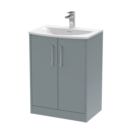 Hudson Reed Juno 600mm Coastal Grey Floor Standing 2-Door Vanity Unit with Basin