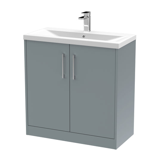 Hudson Reed Juno 800mm Coastal Grey Floor Standing 2-Door Vanity Unit & 1 Tap Hole Basin
