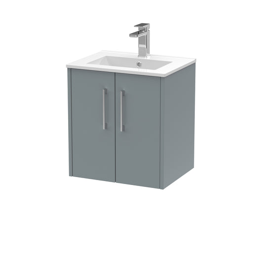 Hudson Reed Juno 500mm Coastal Grey Wall Hung 2-Door Vanity Unit with 1 Tap Hole Basin