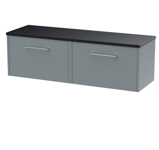 Hudson Reed Juno 1200mm Coastal Grey Wall Hung 2-Drawer Vanity Unit With Laminate Worktop & Handles