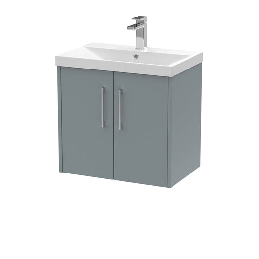 Hudson Reed Juno 600mm Coastal Grey Wall Hung 2-Door Vanity Unit with Basin and 1 Tap Hole