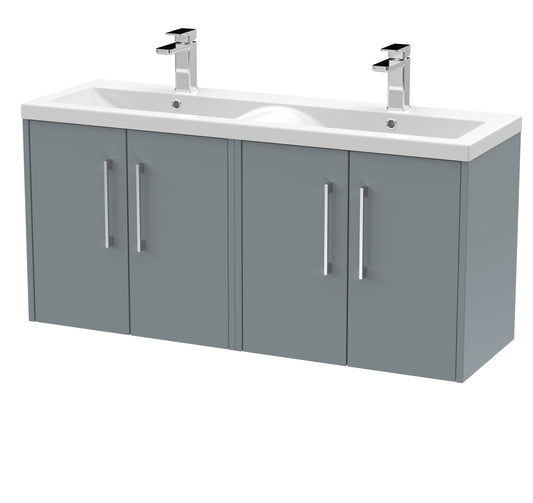 Hudson Reed Juno 1200mm Coastal Grey Wall Hung 4-Door Vanity Unit With Double Basin