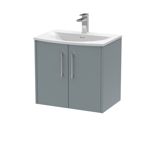 Hudson Reed Juno 600mm Coastal Grey Wall Hung 2-Door Vanity Unit with 1 Tap Hole Basin