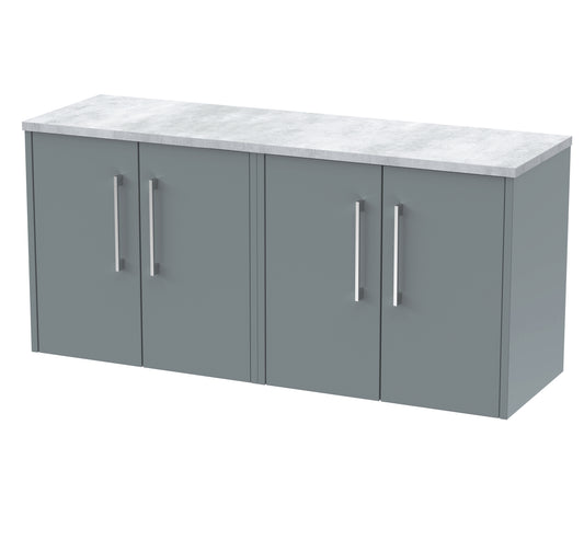 Hudson Reed Juno 1200mm Coastal Grey Wall Hung Soft Close 2-Door Vanity Unit With Laminate Worktop