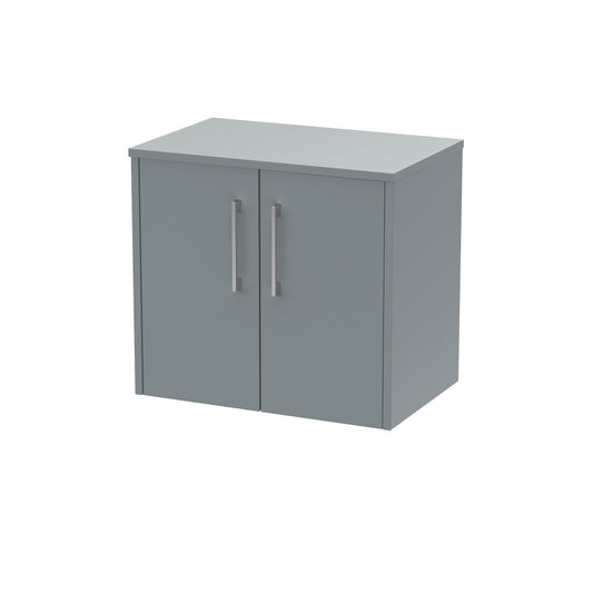 Hudson Reed Juno 600mm Coastal Grey Wall Hung 2-Door Vanity Unit With Worktop