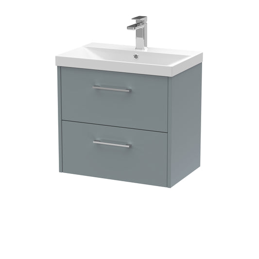 Hudson Reed Juno 600mm Coastal Grey Wall Hung 2-Drawer Soft Close Vanity Unit With 1 Tap Hole Basin