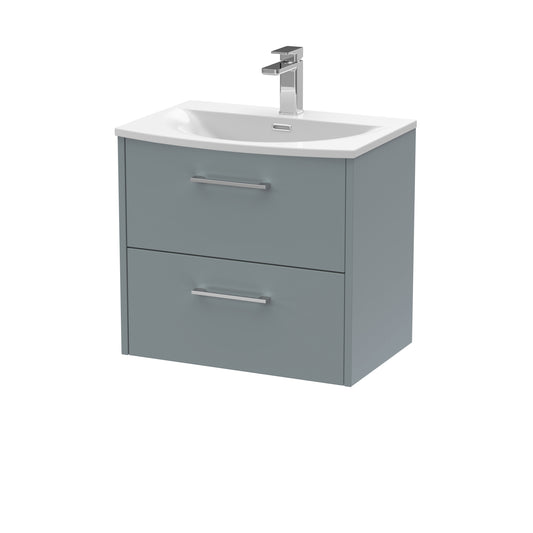 Hudson Reed Juno 600mm Coastal Grey Wall Hung 2-Drawer Vanity Unit with Curved 1 Tap Hole Basin