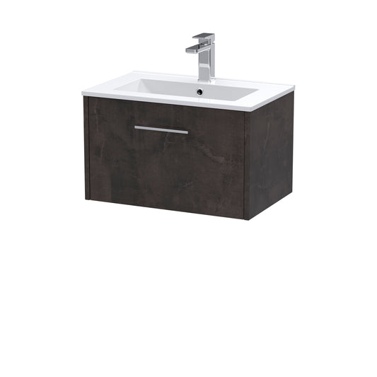 Hudson Reed Juno 600mm Wall Hung Metallic Slate 1 Drawer Vanity Unit with Basin