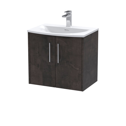 Hudson Reed Juno 600mm Metallic Slate Wall Hung 2 Door Vanity Unit With Curved Basin & 1 Tap Hole