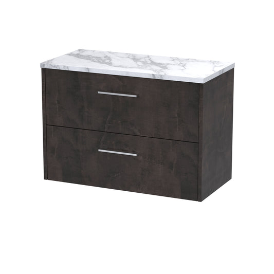 Hudson Reed Juno 800mm Metallic Slate Wall Hung 2 Soft Close Drawer Vanity With Laminate Worktop