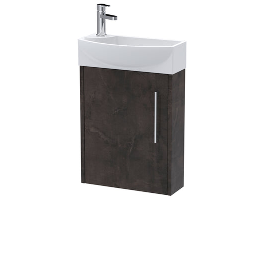 Hudson Reed Juno Compact 450mm Right Hand Wall Hung 1 Door Vanity Unit with 1 Tap Hole Ceramic Basin