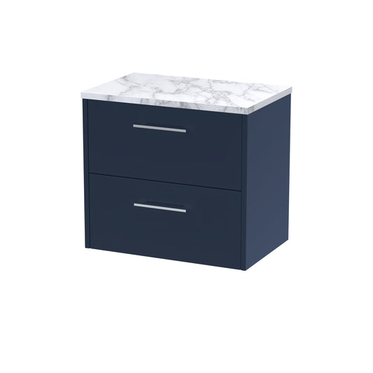 Hudson Reed Juno 600mm Midnight Blue Wall Hung 2-Drawer Soft-Close Vanity Unit With Laminate Worktop