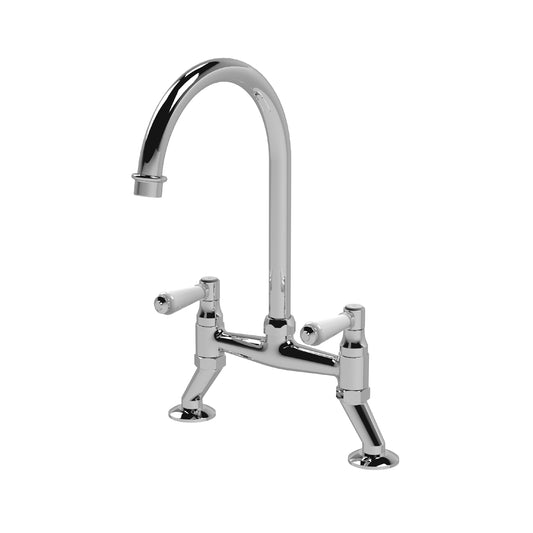 Kitchen Taps Traditional 2 Tap Hole Bridge Sink Mixer Tap with Lever Handles