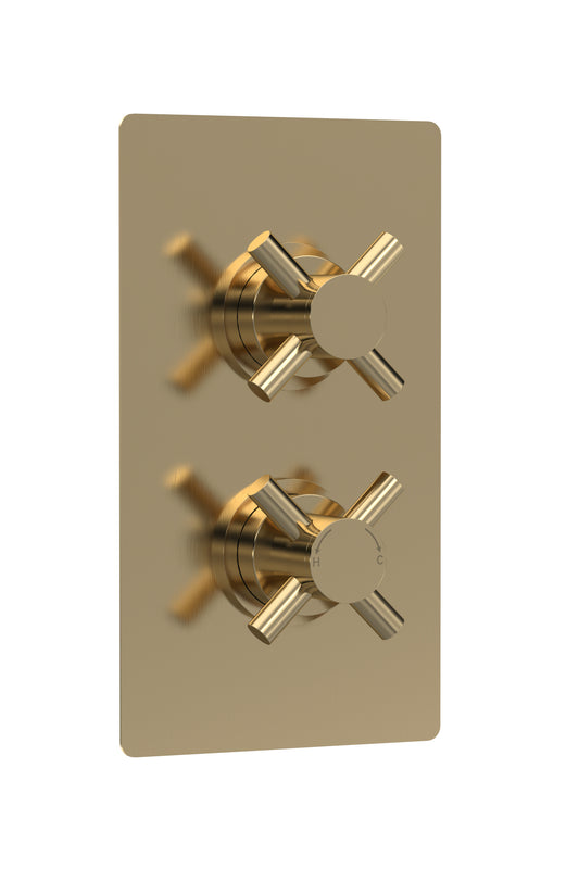 Tec Crosshead Twin Thermostatic Shower Valve Brushed Brass