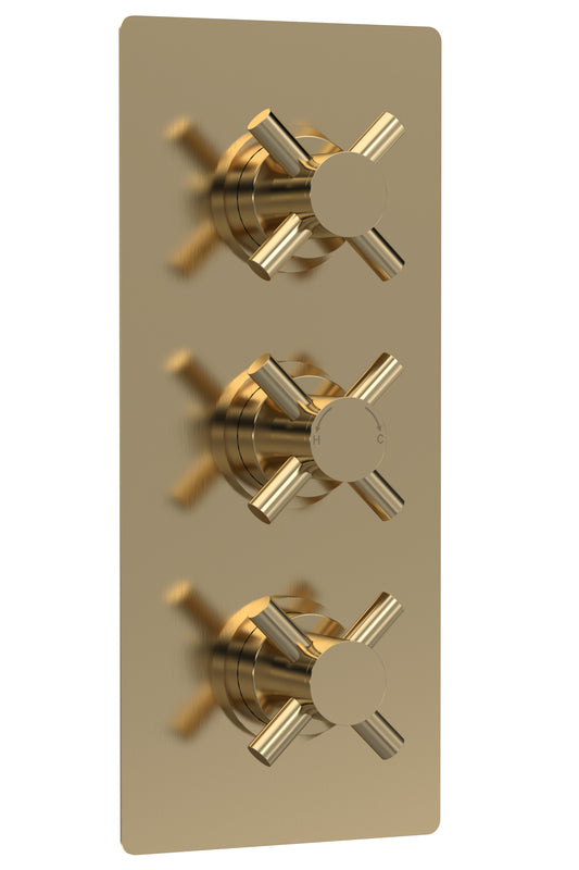 Tec Crosshead Triple Thermostatic Shower Valve Brushed Brass
