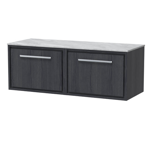 Hudson Reed Lille 1210mm Wall Hung Single Drawer Vanity Unit With Marble Worktop and Soft Close Drawers