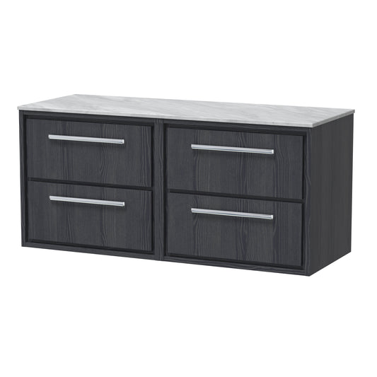 Hudson Reed Lille 1200mm Wall Hung 4-Drawer Vanity Unit With Marble Worktop With Handle