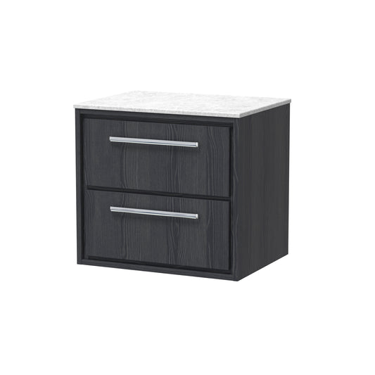 Hudson Reed Lille 600mm Graphite Grey Woodgrain Wall Hung 2-Drawer Vanity Unit With Marble Worktop