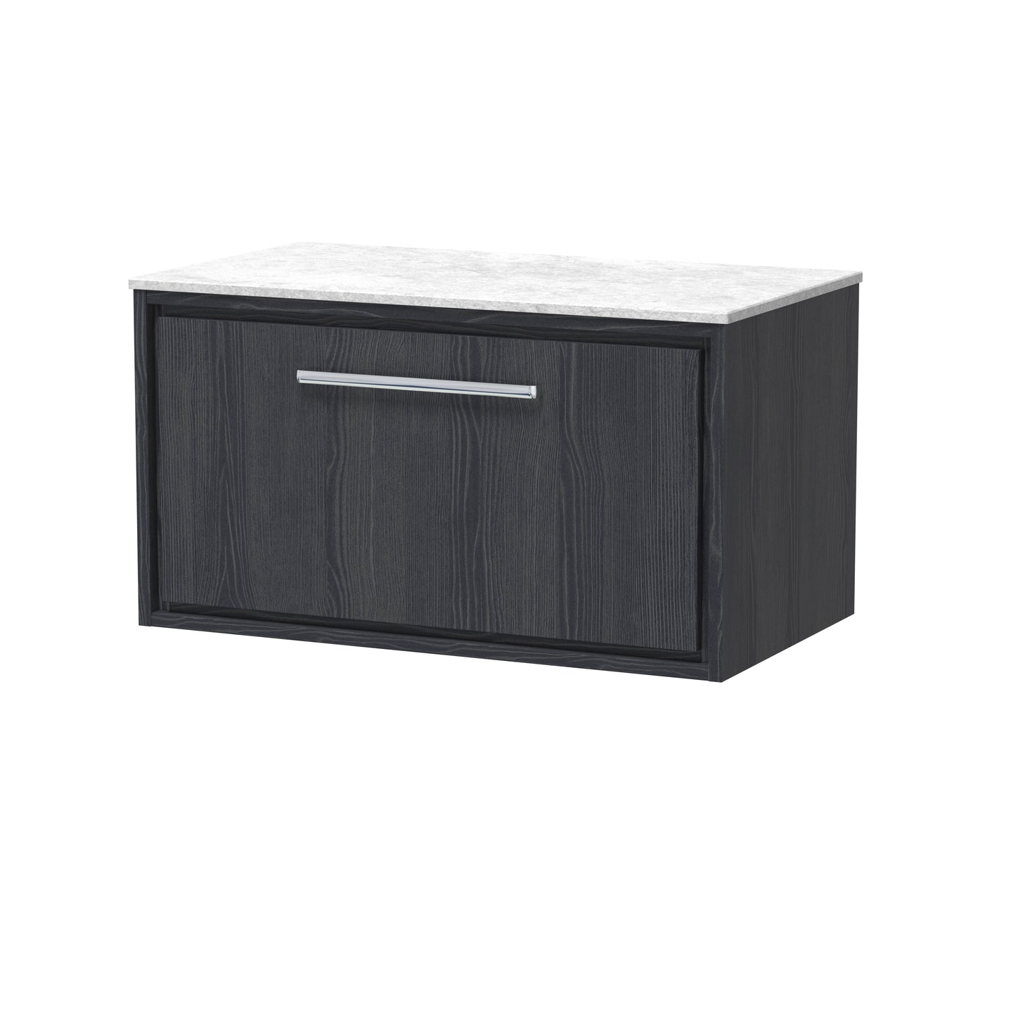 Hudson Reed Lille 800mm Graphite Grey Woodgrain Wall Hung Single Drawer Vanity with Marble Worktop
