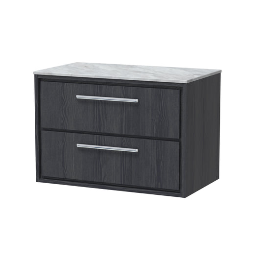 Hudson Reed Lille 810mm Graphite Grey Woodgrain Wall Hung 2-Drawer Vanity Unit With Marble Worktop