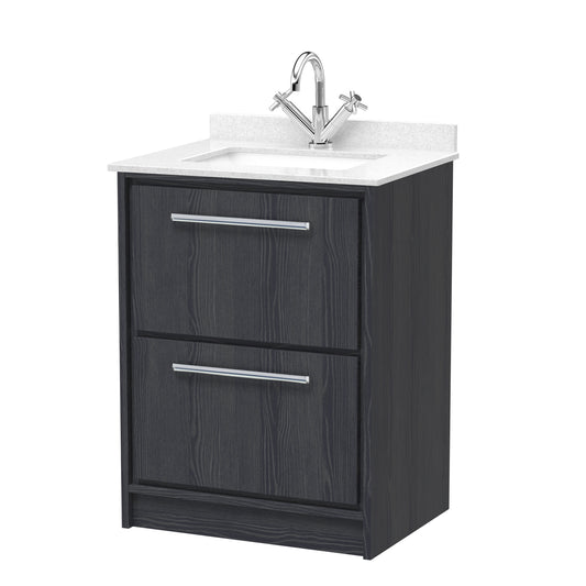 Hudson Reed Lille 600mm Floor Standing 2-Drawer Vanity with Marble Worktop Basin, Soft-Close